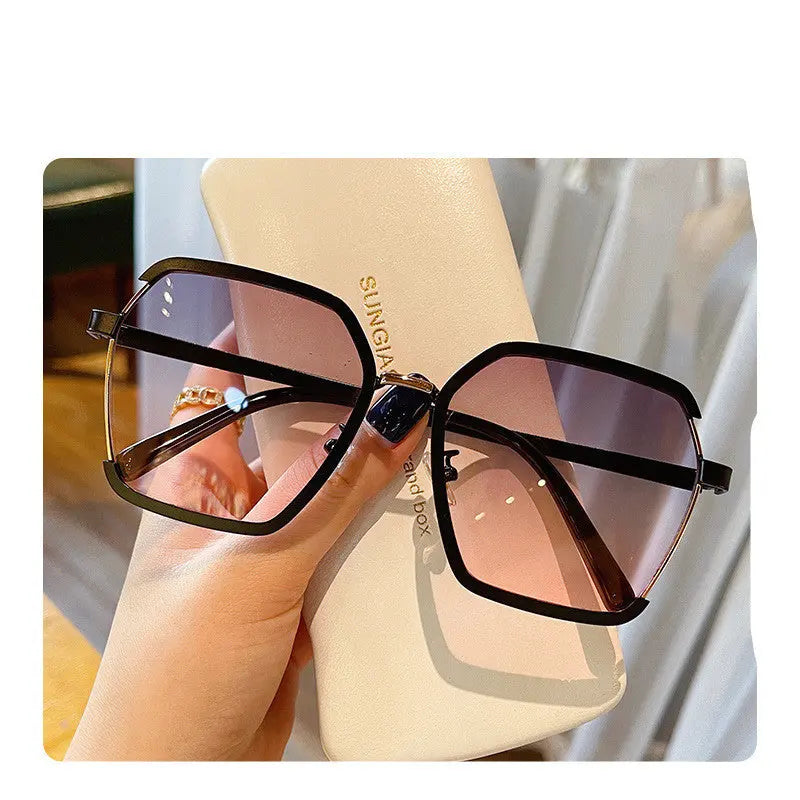 Ins Vintage Half-Frame Sunglasses Summer Oversize Metal Square Eyewear Uv400 Outdoor Sunscreen Women UV Protection Sunglasses - Image #9