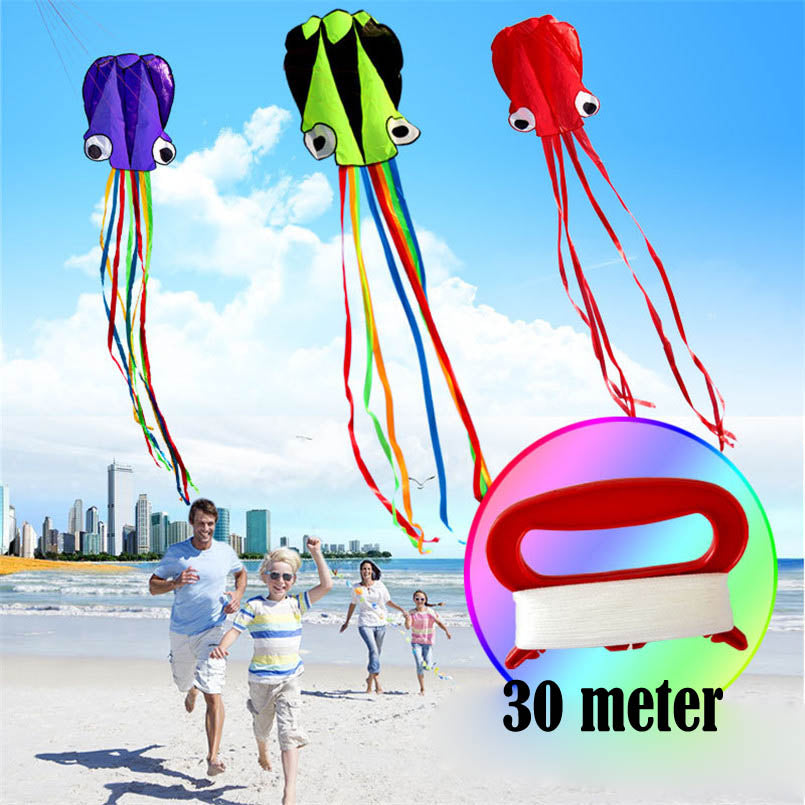 3D 4M Large Octopus Kite with Handle Line Children Outdoor Summer Game Professional Stunt Software Power Beach Kite Kids Toy