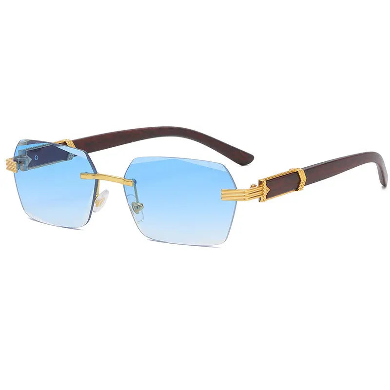 Irregular Metal Sunglasses With Wood Grain Temples - Image #6