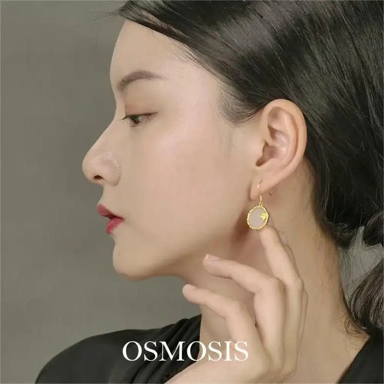 OSMOSIS New Chinese Style Hetian Jade Bamboo Earrings 925 Silver Gold-plated Jewelry Original Design - Image #1