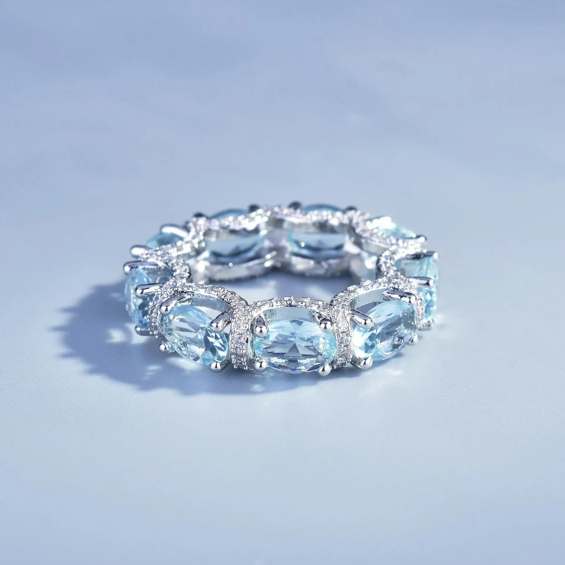 New European and American micro-studded diamond aquamarine row ring Galaxy Princess lace aquamarine bracelet colorful treasure ring - Image #1