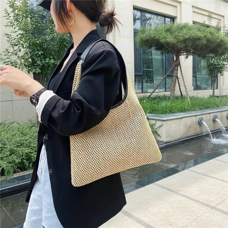 Vintage  Summer Women Durable Weave Straw Beach Bags Linen Woven Bucket Bag Grass Casual Tote Handbags Knitting Rattan Bags - Image #3