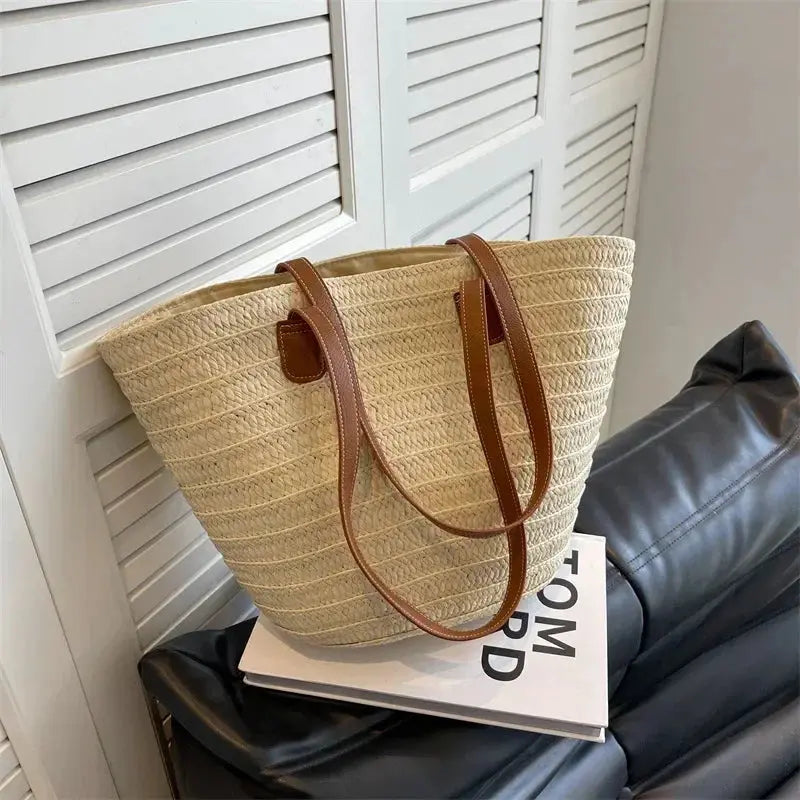 Women Braided Basket Clutches Top-handle Bag Large Straw Portable Shoulder Bag Summer Beach Party Purses Shopper Satchel Female - Image #3