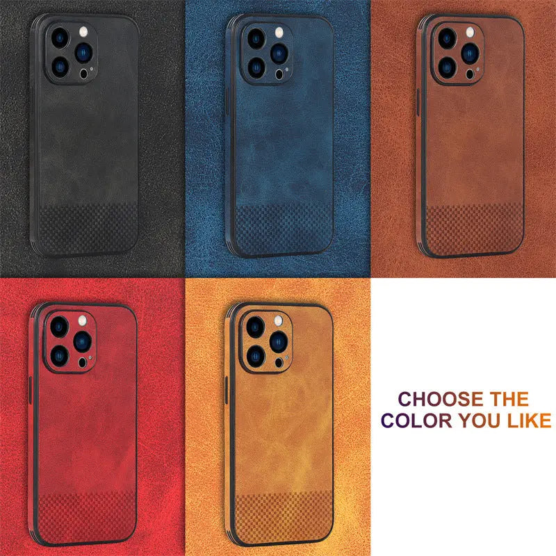 Suitable for iPhone 14 mobile phone leather case calfskin Apple 13 mobile phone case creative plus skin protective cover - Image #1