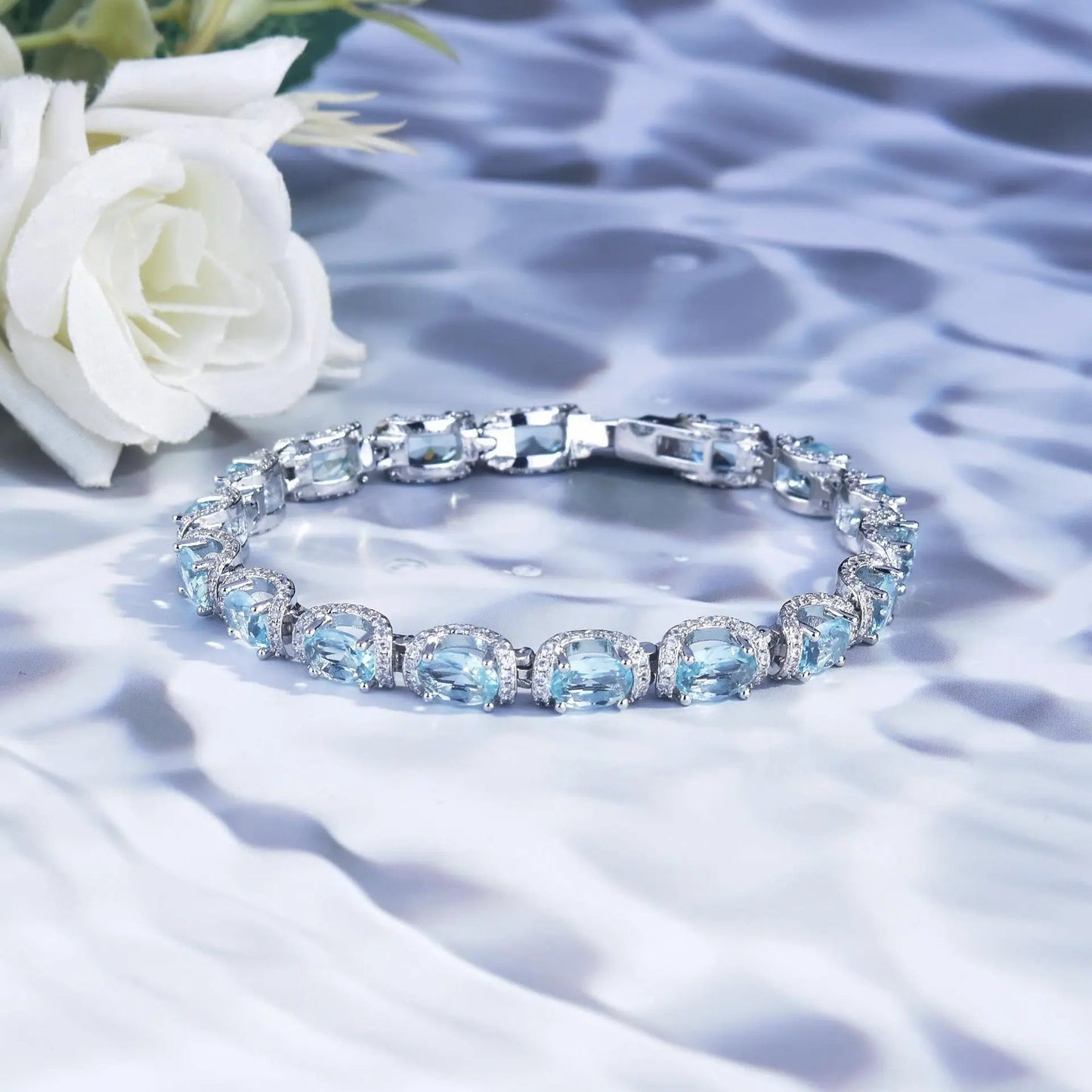 New European and American micro-studded diamond aquamarine row ring Galaxy Princess lace aquamarine bracelet colorful treasure ring - Image #7