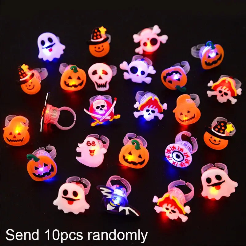 10pcs Halloween LED Flashing Light Rings Horror Pumpkin Ghost Spider Glow Finger Rings For Kids Halloween Party Cosplay Supplies - Image #2