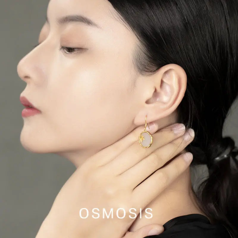 OSMOSIS New Chinese Style Hetian Jade Bamboo Earrings 925 Silver Gold-plated Jewelry Original Design - Image #4