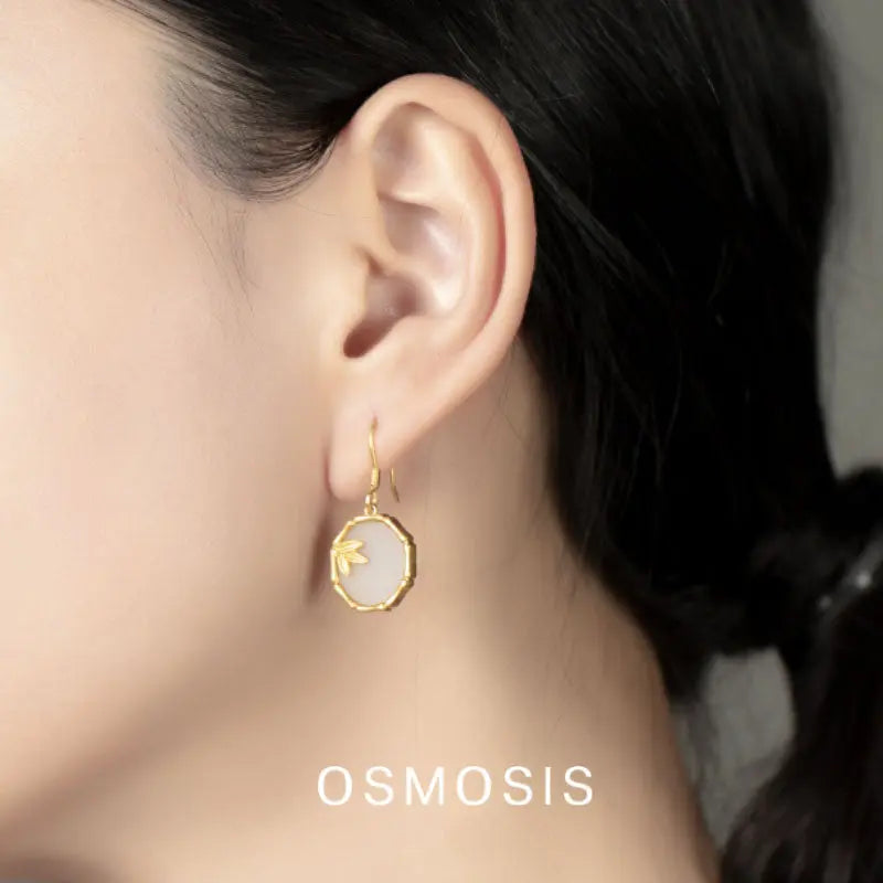 OSMOSIS New Chinese Style Hetian Jade Bamboo Earrings 925 Silver Gold-plated Jewelry Original Design - Image #3