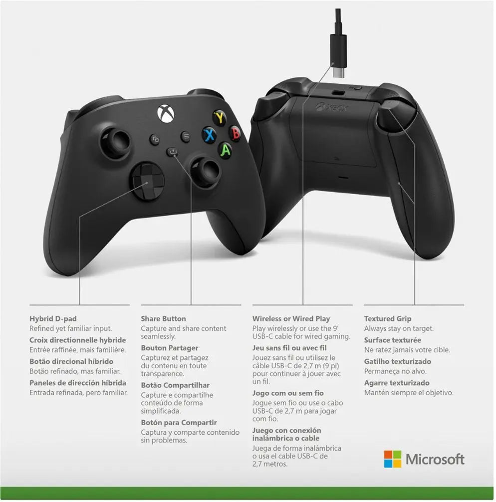 Microsoft - Xbox Wireless Controller for Windows Devices, Xbox Series X, Xbox Series S, Xbox One + USB-C Cable - Carbon Black - Image #6