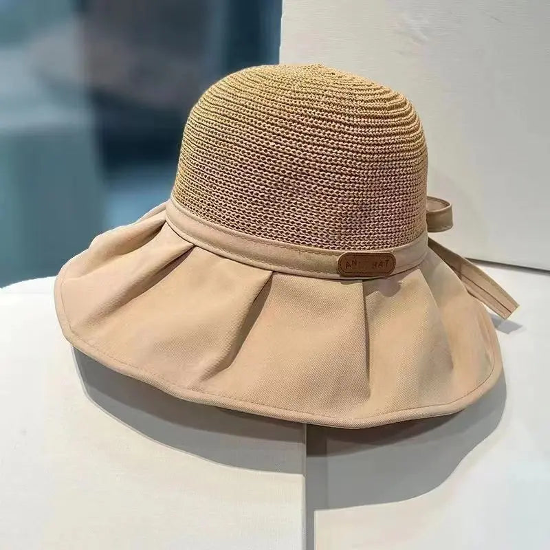 Bow Fisherman Hat Summer Straw Sunhat With Large Brim Anti-UV Sunshade And Face Protection Hat Outdoor - Image #6