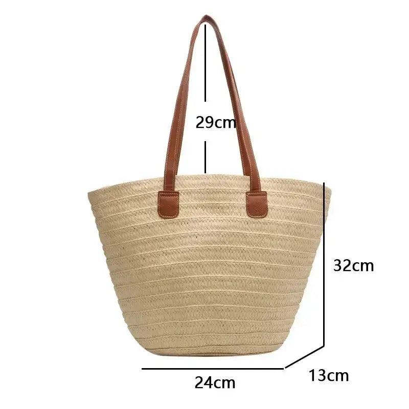 Women Braided Basket Clutches Top-handle Bag Large Straw Portable Shoulder Bag Summer Beach Party Purses Shopper Satchel Female - Image #6