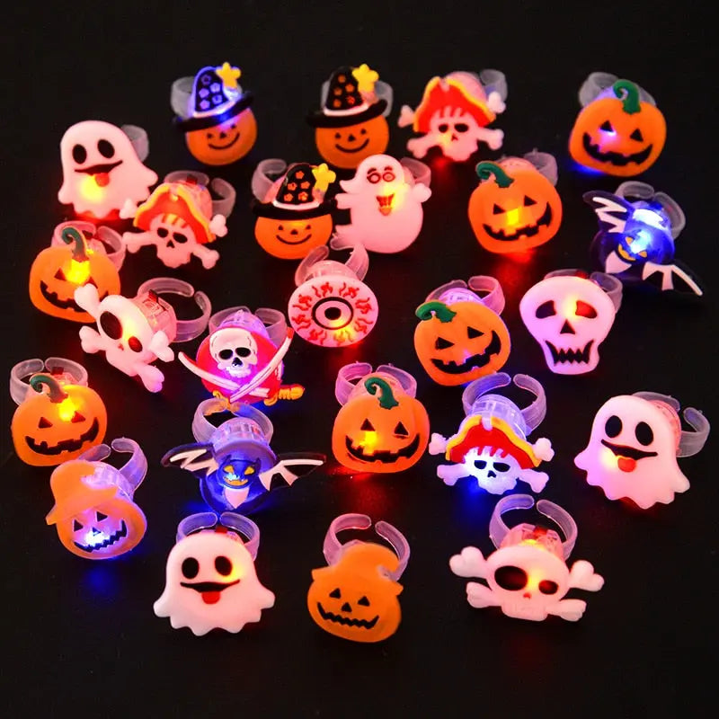 10pcs Halloween LED Flashing Light Rings Horror Pumpkin Ghost Spider Glow Finger Rings For Kids Halloween Party Cosplay Supplies - Image #6