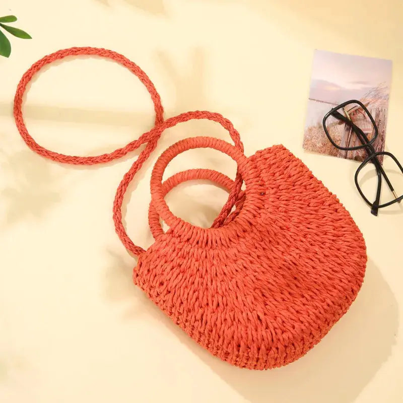 Handwoven Straw Rattan Half-Moon Beach Handbag Large Capacity Women Summer Hollow Out Crossbody Shoulder Bag - Image #3