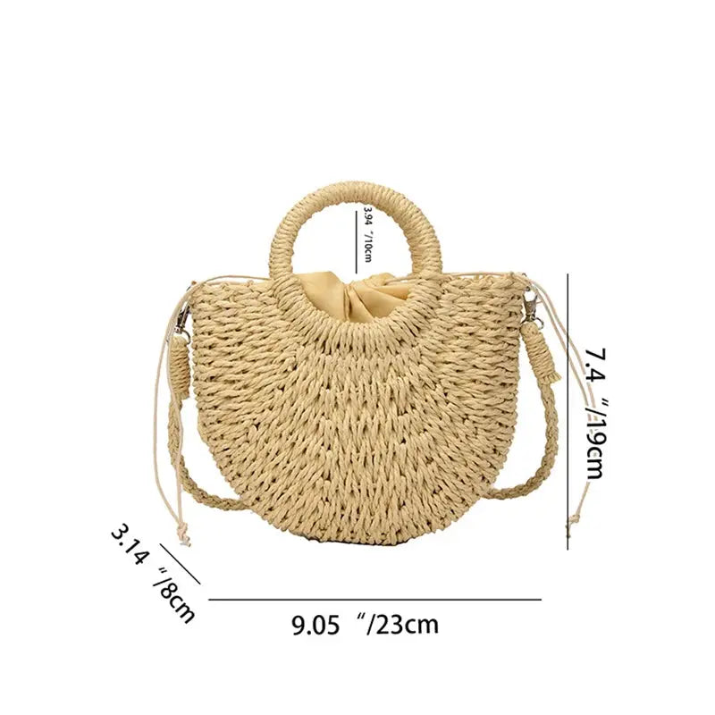 Handwoven Straw Rattan Half-Moon Beach Handbag Large Capacity Women Summer Hollow Out Crossbody Shoulder Bag - Image #6