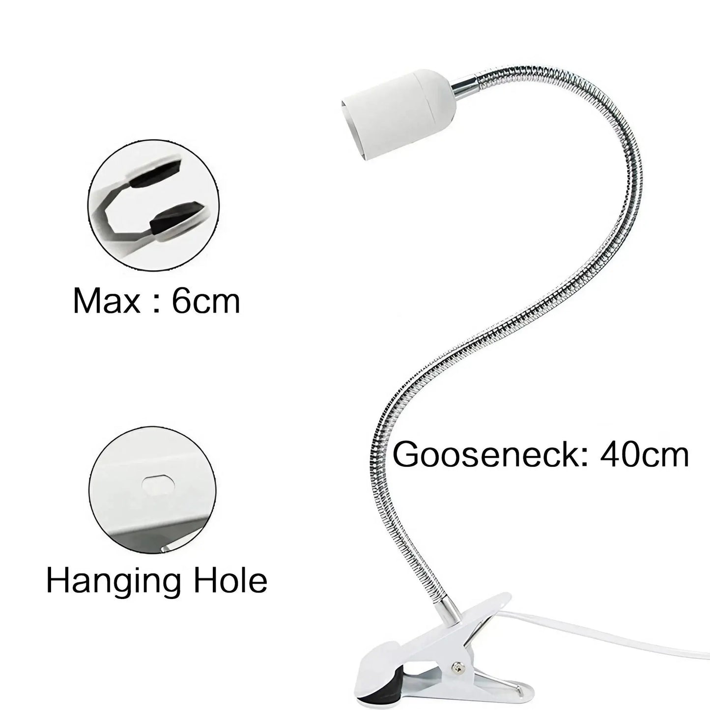 EU US Plug 360 Degree Flexible Desk Lamp Holder E27 Light Base Socket Gooseneck Clip-on Cable with Power On Switch for Home - Image #2