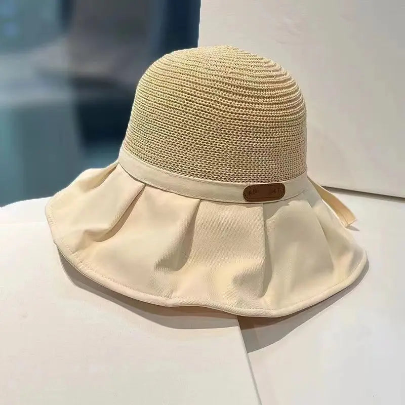 Bow Fisherman Hat Summer Straw Sunhat With Large Brim Anti-UV Sunshade And Face Protection Hat Outdoor - Image #5