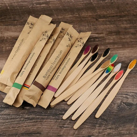 1/5/10Pcs Bamboo Toothbrush Eco Friendly Biodegradable Soft Bristle Resuable Wooden Tooth Brush Oral Care for Home Travel Hotel - Image #1