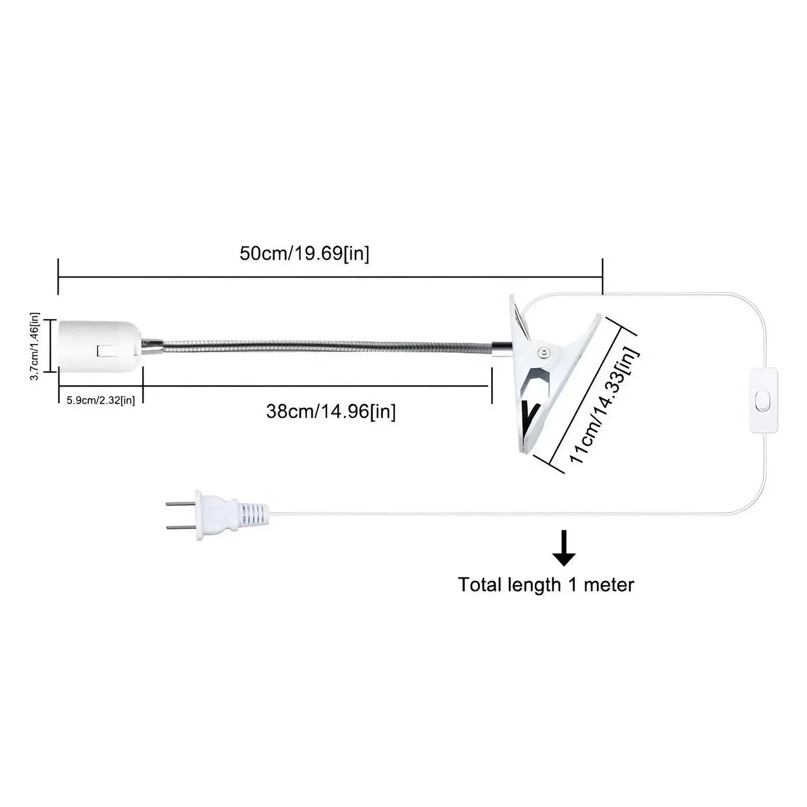 EU US Plug 360 Degree Flexible Desk Lamp Holder E27 Light Base Socket Gooseneck Clip-on Cable with Power On Switch for Home - Image #6