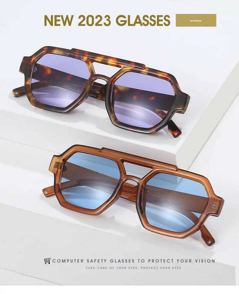 Polygon Double Beam Sunglasses Pilot Sunshade Sunglasses - Image #10