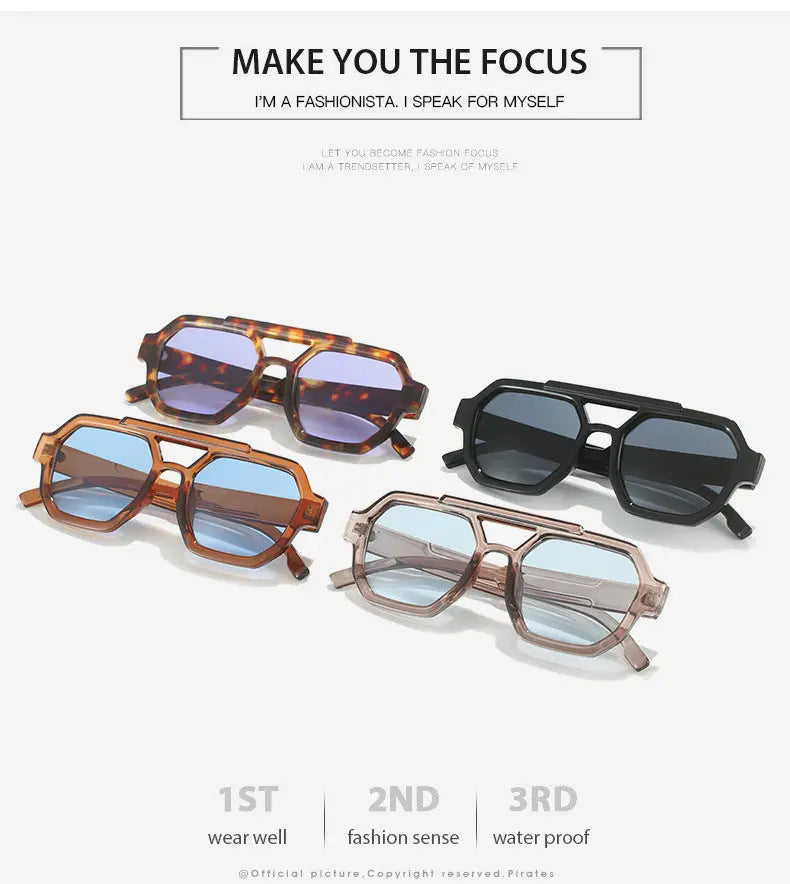 Polygon Double Beam Sunglasses Pilot Sunshade Sunglasses - Image #6