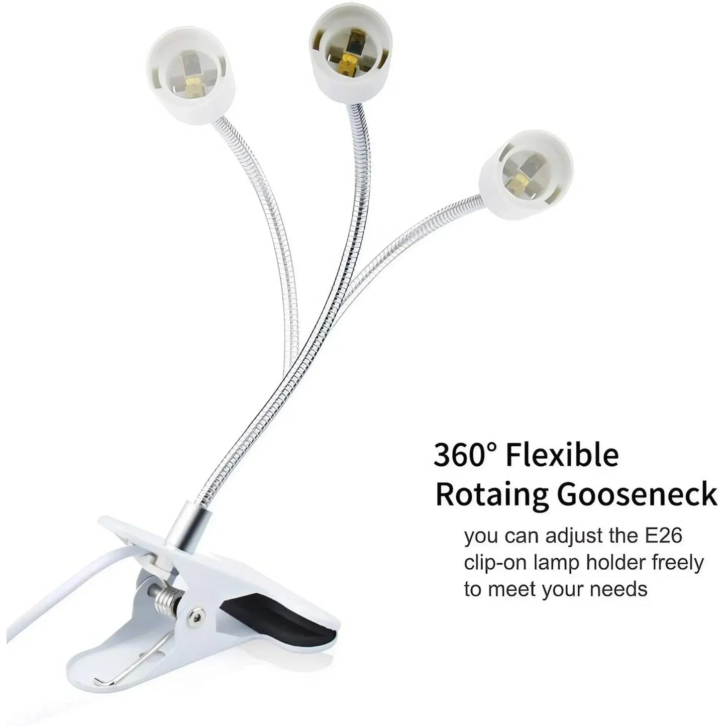 EU US Plug 360 Degree Flexible Desk Lamp Holder E27 Light Base Socket Gooseneck Clip-on Cable with Power On Switch for Home - Image #5