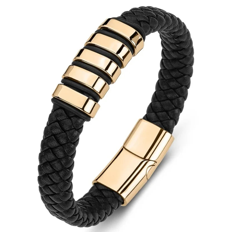 Classic Black Leather Wrap Bracelet for Men Metal Magnetic Clasp Fashion Bangle Bracelet Male Birthday Gift