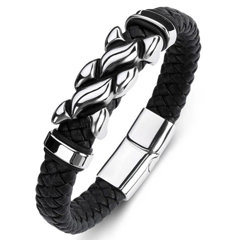 Classic Black Leather Wrap Bracelet for Men Metal Magnetic Clasp Fashion Bangle Bracelet Male Birthday Gift