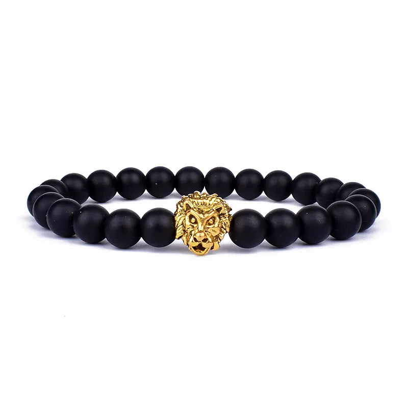 Fashion Obsidian Lion Head Charm Bracelets Men Lava Stone Zircon Prism Bracelets & Bangles for Women New Friendship Jewelry Gift