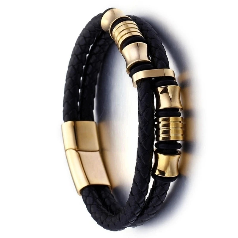 Classic Cross Leather Bracelet for Men Handsome Jewelry Gift Multilayer Wrap Bracelet with Metal Magnetic Clasp