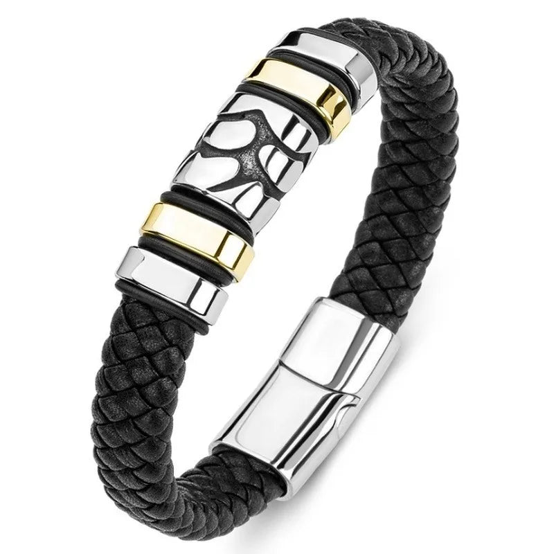 Classic Black Leather Wrap Bracelet for Men Metal Magnetic Clasp Fashion Bangle Bracelet Male Birthday Gift