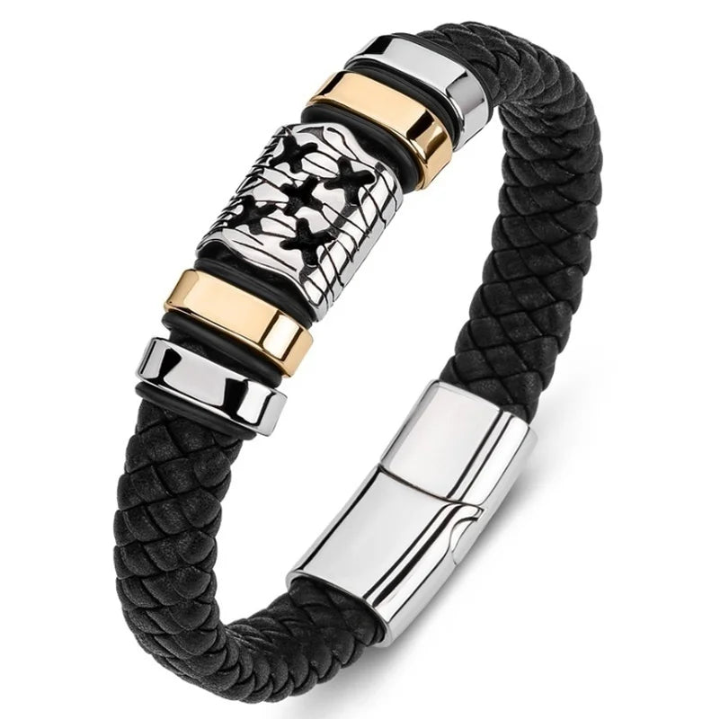 Classic Black Leather Wrap Bracelet for Men Metal Magnetic Clasp Fashion Bangle Bracelet Male Birthday Gift