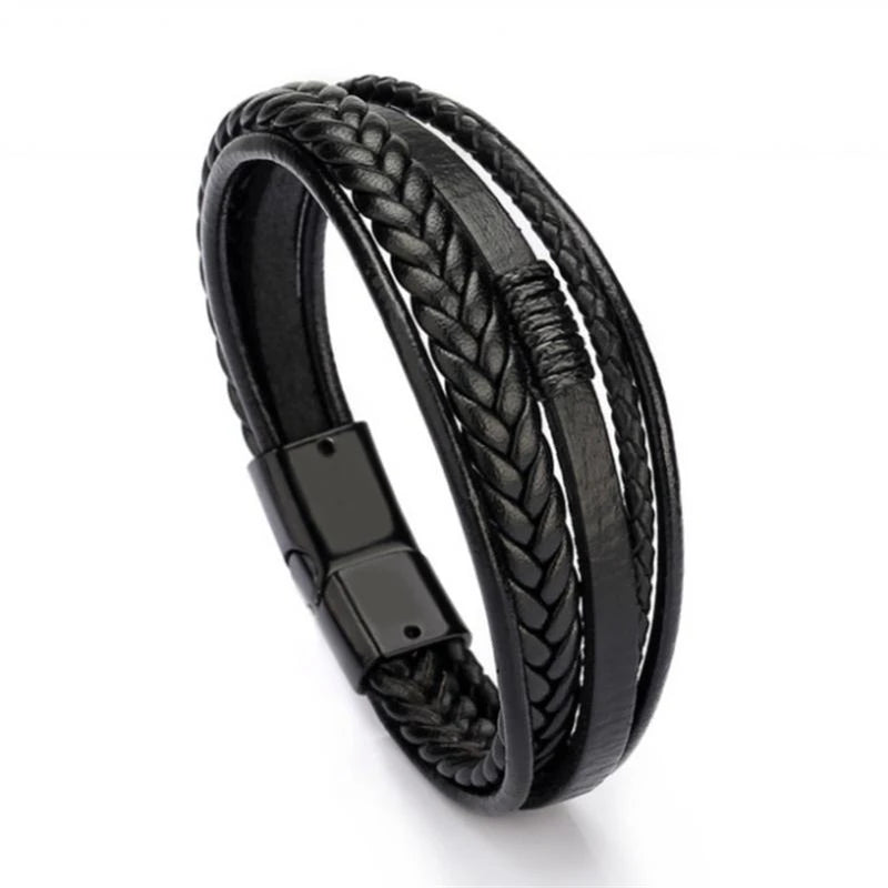 Classic Cross Leather Bracelet for Men Handsome Jewelry Gift Multilayer Wrap Bracelet with Metal Magnetic Clasp