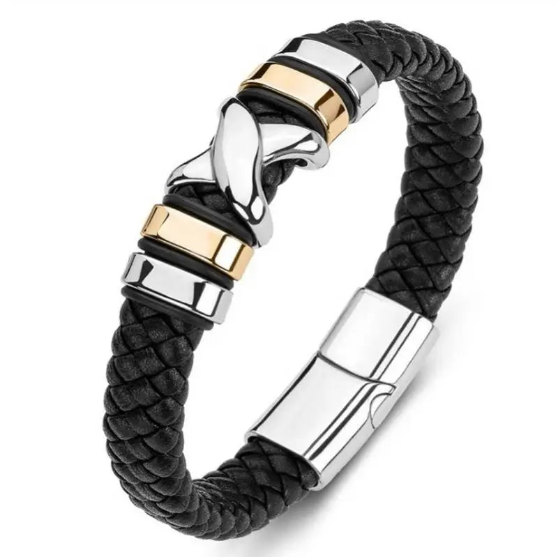 Classic Black Leather Wrap Bracelet for Men Metal Magnetic Clasp Fashion Bangle Bracelet Male Birthday Gift