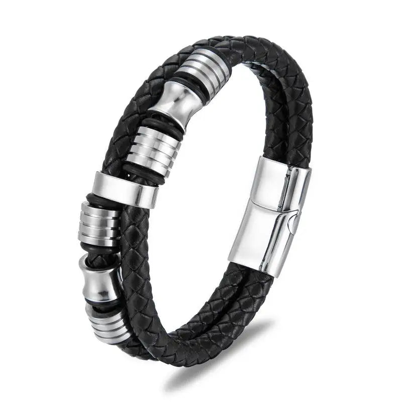 Classic Cross Leather Bracelet for Men Handsome Jewelry Gift Multilayer Wrap Bracelet with Metal Magnetic Clasp