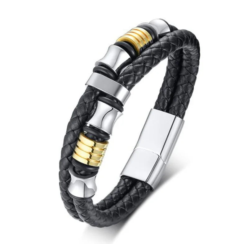 Classic Cross Leather Bracelet for Men Handsome Jewelry Gift Multilayer Wrap Bracelet with Metal Magnetic Clasp