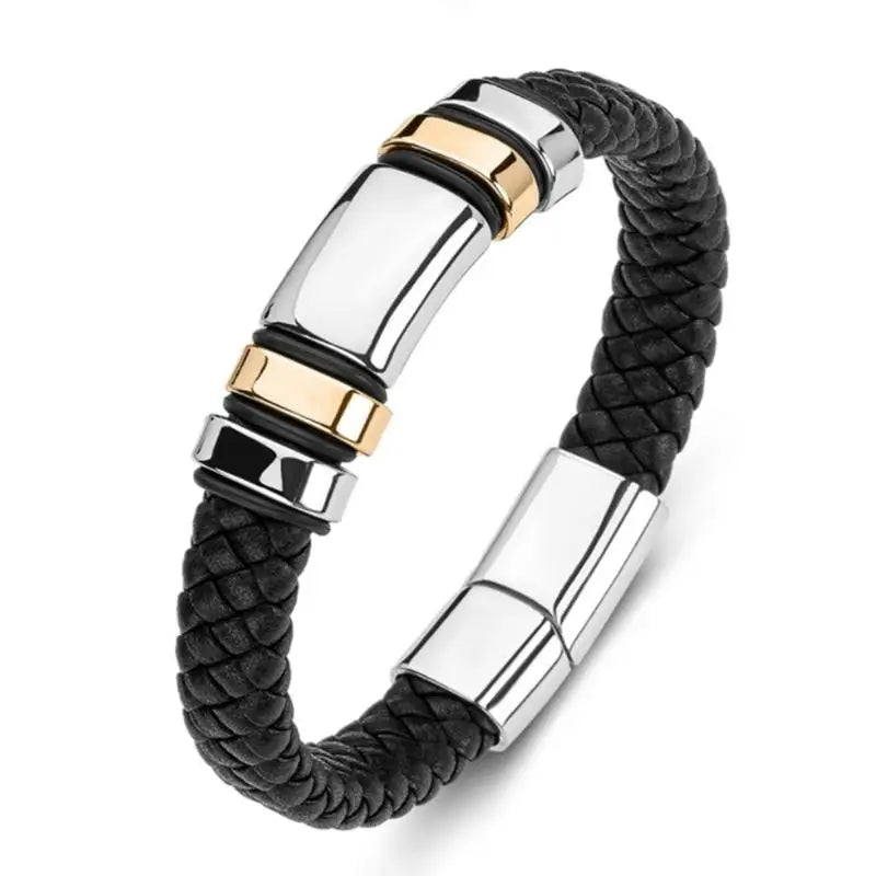 Classic Black Leather Wrap Bracelet for Men Metal Magnetic Clasp Fashion Bangle Bracelet Male Birthday Gift