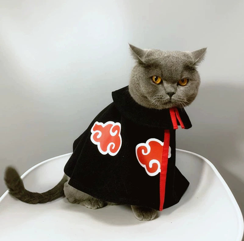 Naruto Organization Cat Red Cloud Cloak Pet Cat Clothes Summer Thin Anti-Hair Loss Cos Ninja Dress-up