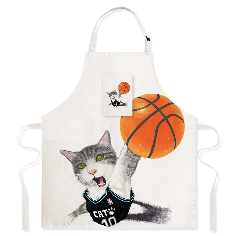 Cartoon Cat Apron Kitchen Cooking Oil-Proof Coverall Milk Tea Baking Pet Shop Assistant Work Clothes Household Apron