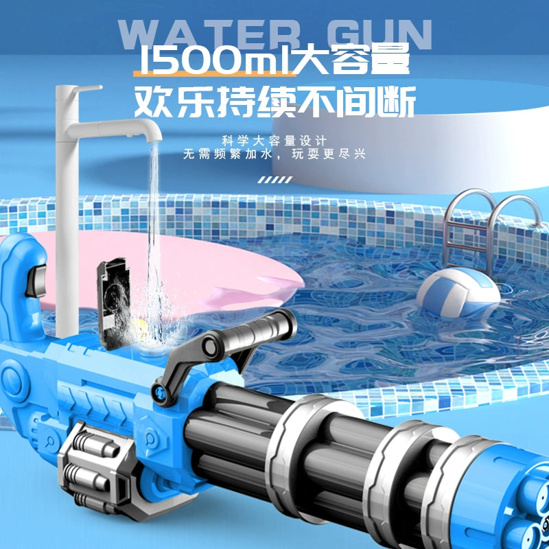 Gatling Electric Water Gun Artificial High-Pressure Strong Continuous Hair Water Pistols Large Capacity Long-Range Water Gun for Children and Boys