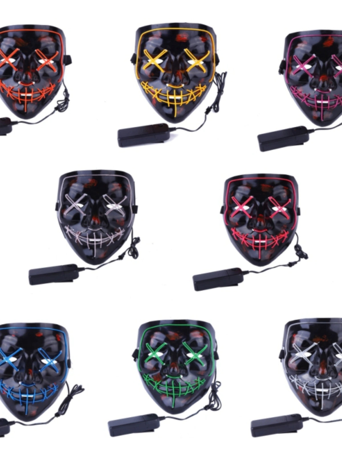 Halloween LED Mask TikTok Black Ghost Face Same Props Fluorescent V-Shaped Horror Voice Control Flash Luminous Mask