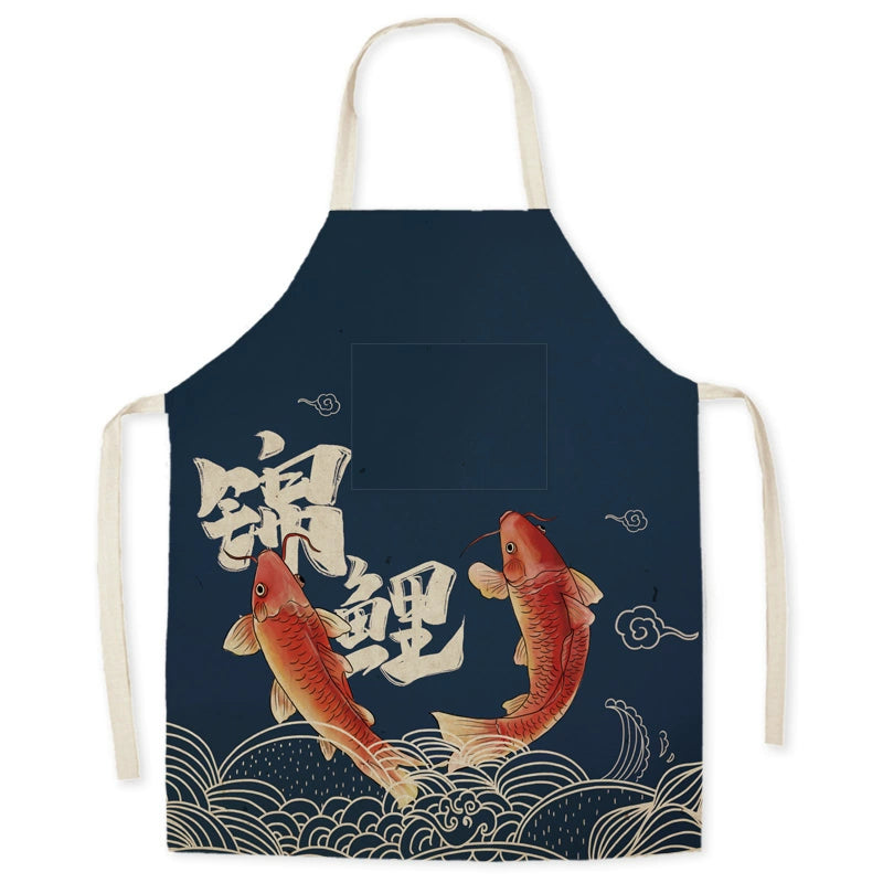 Pocket Fabric Japanese Style Gift Household Chinese Fad Oil-Proof Painting Kitchen Adult Sleeveless Neck-Hanging Apron