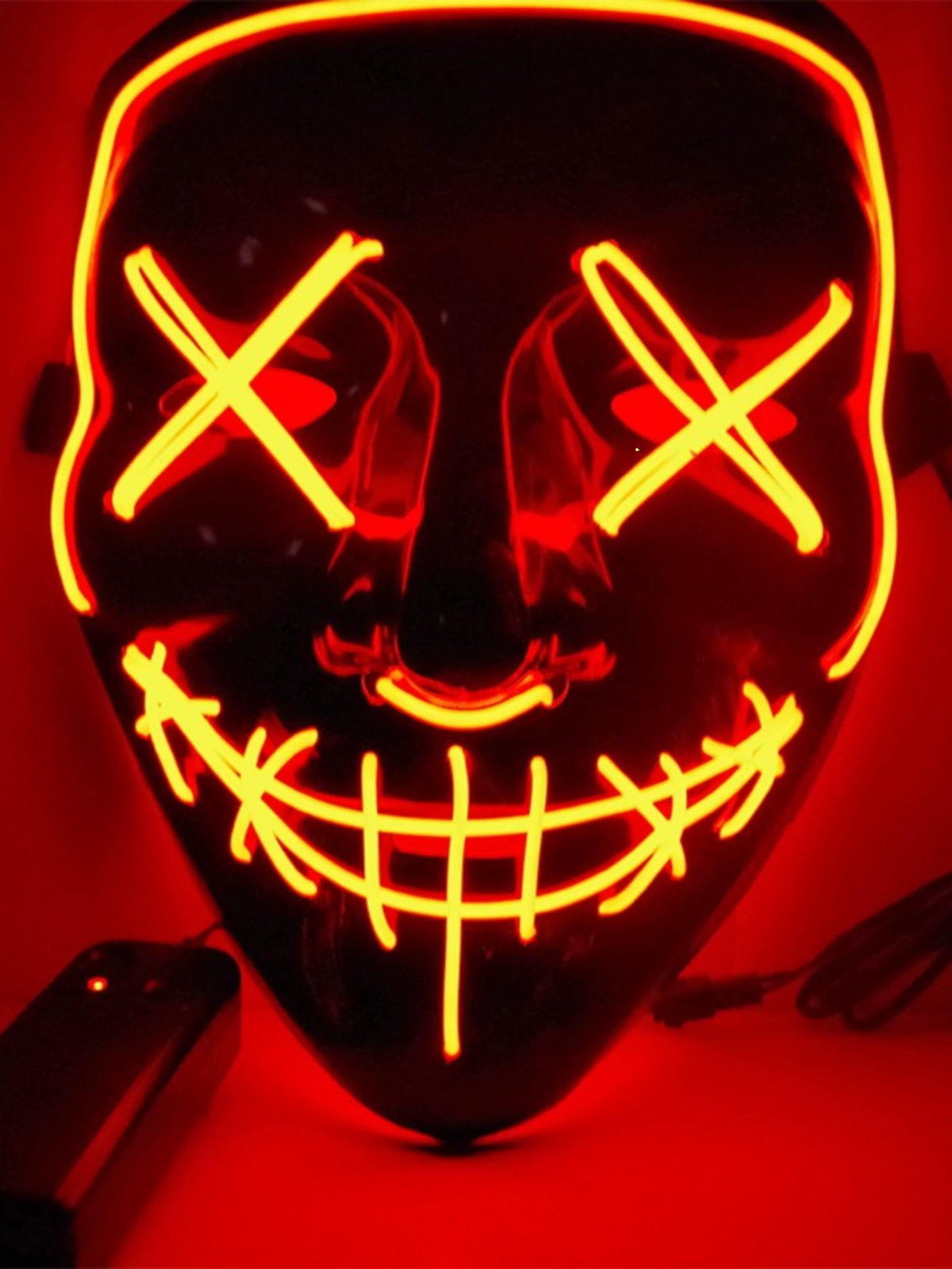 Halloween LED Mask TikTok Black Ghost Face Same Props Fluorescent V-Shaped Horror Voice Control Flash Luminous Mask