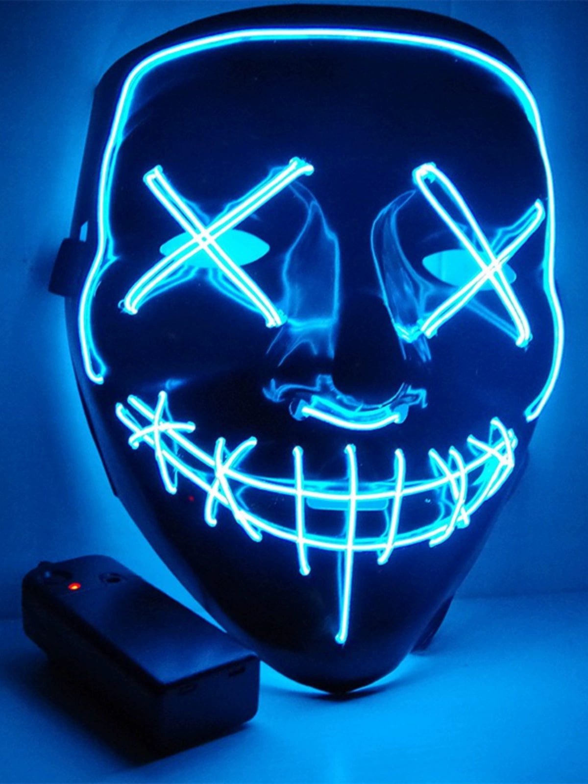 Halloween LED Mask TikTok Black Ghost Face Same Props Fluorescent V-Shaped Horror Voice Control Flash Luminous Mask