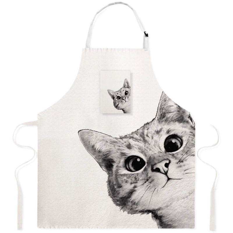 Cartoon Cat Apron Kitchen Cooking Oil-Proof Coverall Milk Tea Baking Pet Shop Assistant Work Clothes Household Apron