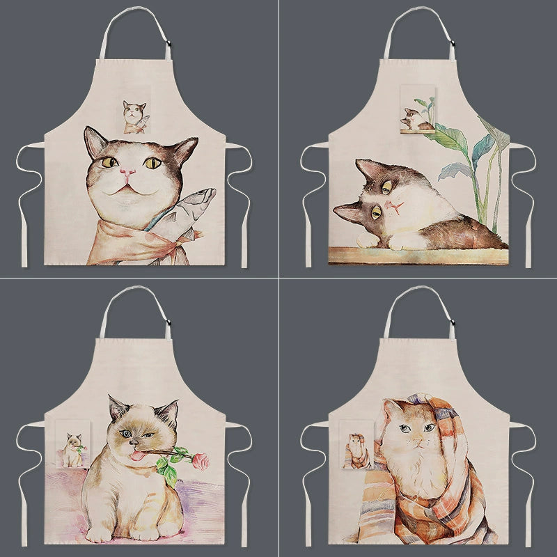 Cartoon Cat Apron Kitchen Cooking Oil-Proof Coverall Milk Tea Baking Pet Shop Assistant Work Clothes Household Apron