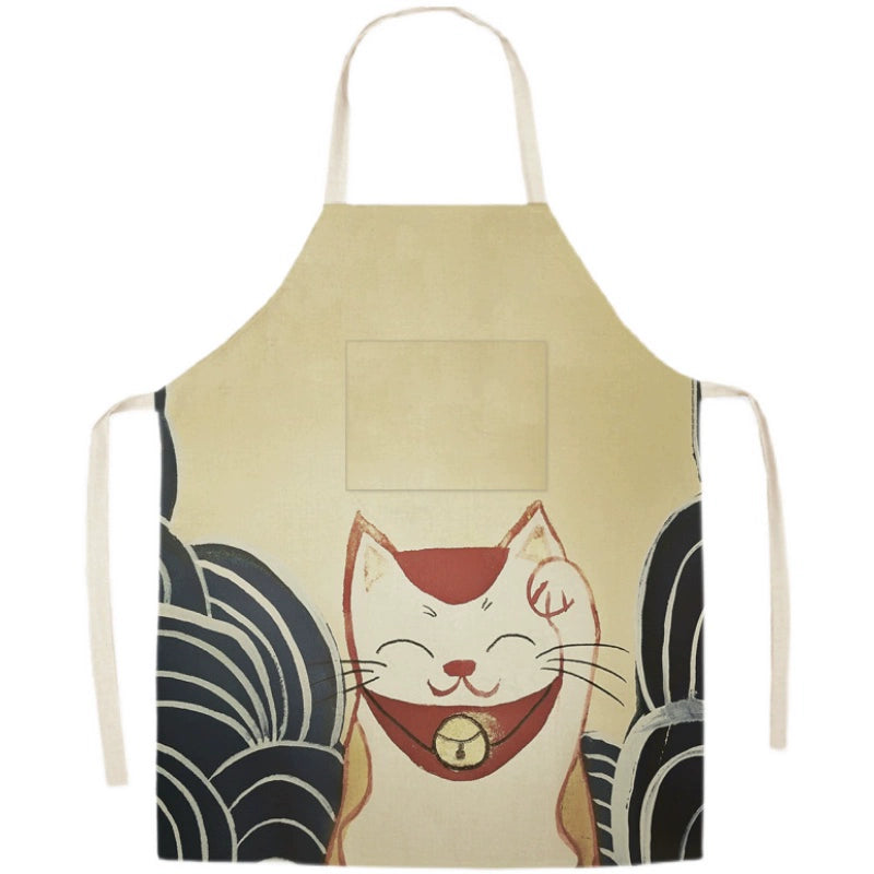 Pocket Fabric Japanese Style Gift Household Chinese Fad Oil-Proof Painting Kitchen Adult Sleeveless Neck-Hanging Apron