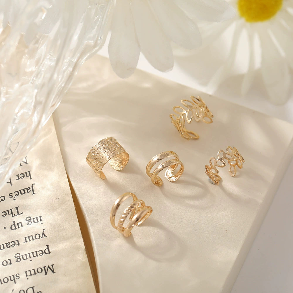 Distinctive Golden Leaves Hollow 10 Pieces Ear Clip