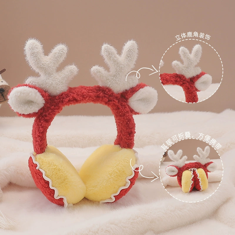 Fleece-Lined Thickened Christmas Elk Girl Warm-Keeping Earmuffs