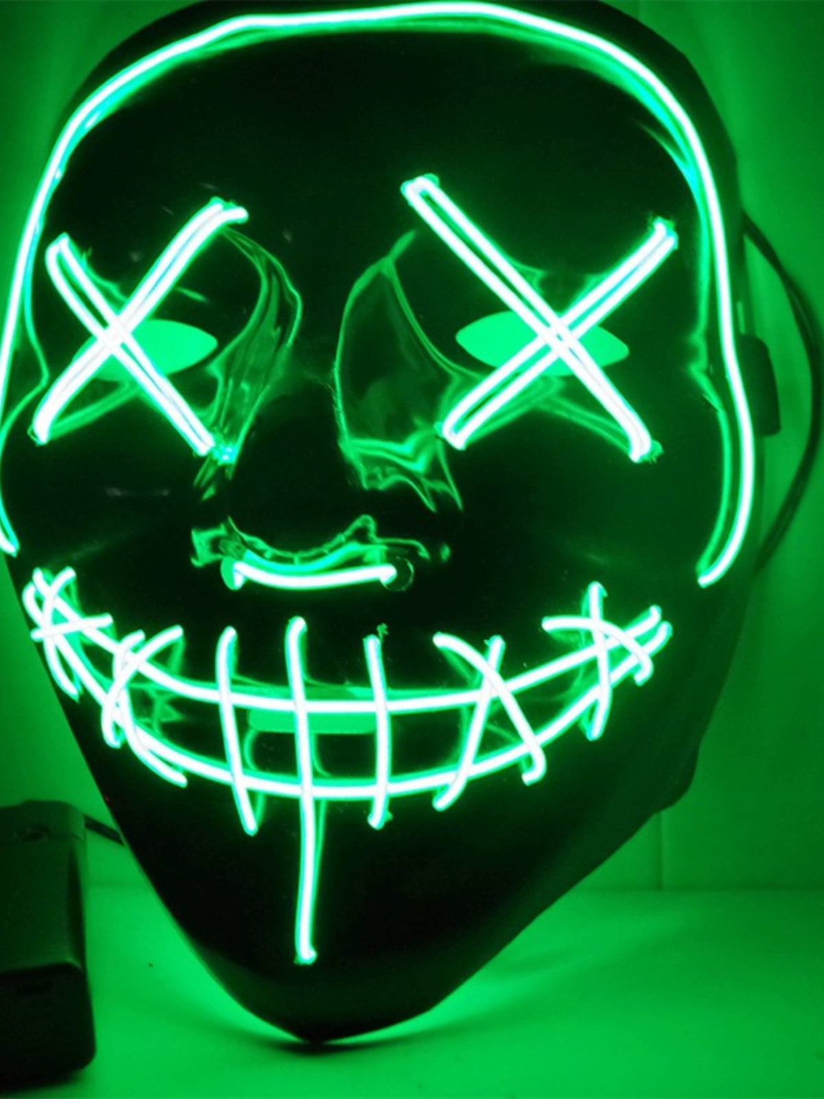 Halloween LED Mask TikTok Black Ghost Face Same Props Fluorescent V-Shaped Horror Voice Control Flash Luminous Mask