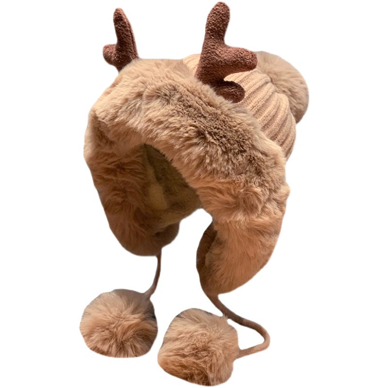 Cute Women's Autumn and Winter Christmas Elk Cycling Plush Bonnet